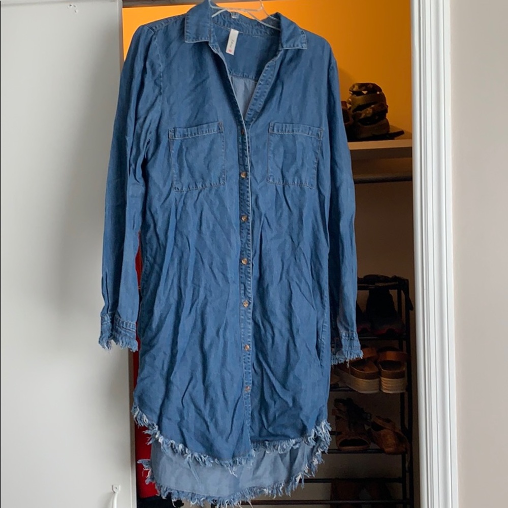 Fringe blue jean dress boutique. Size medium